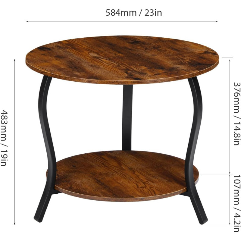 Small Round Coffee Table With Open Storage,23" 2-Tier Coffee Side Tables For Small Space, Accent Centre Table Circle Sofa End Table With Wooden Table Top For Living Room Bedroom