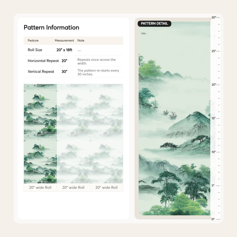 Papier peint traditionnel paysage oriental serein