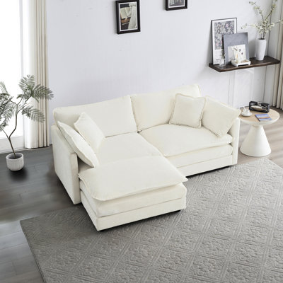 Chenille Sectional With For Living Room, White, Solid Wood, High Breathable Material, Relaxing Two , Wood Foundation, Cloth, Comfy Relax