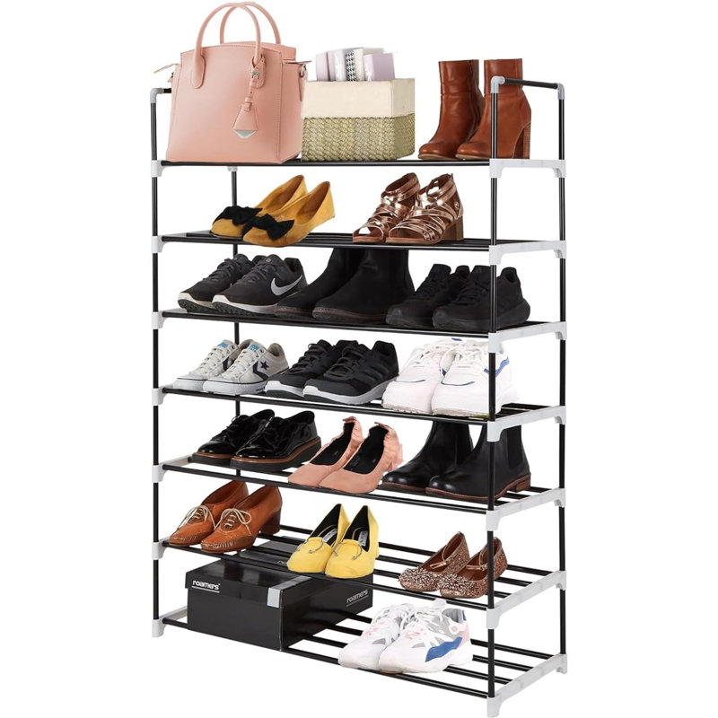 MantraRaj 7 Tier Metal Shoe Rack Heavy Duty Black Shoe Storage and Organiser Space Saving