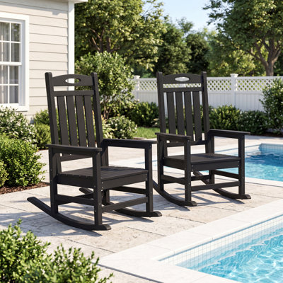 Ensemble de chaises berçantes d'extérieur en PEHD 2 pièces, chaises berçantes de patio avec texture grain de bois