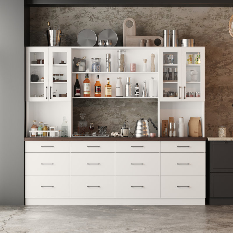 Buffet de 94,5 po de large avec garde-manger, Blanc