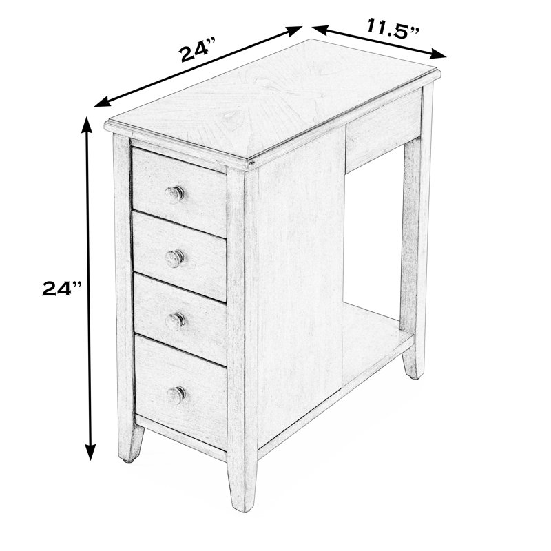 Table de bout à 4 tiroirs avec rangement Ty, Beige antique