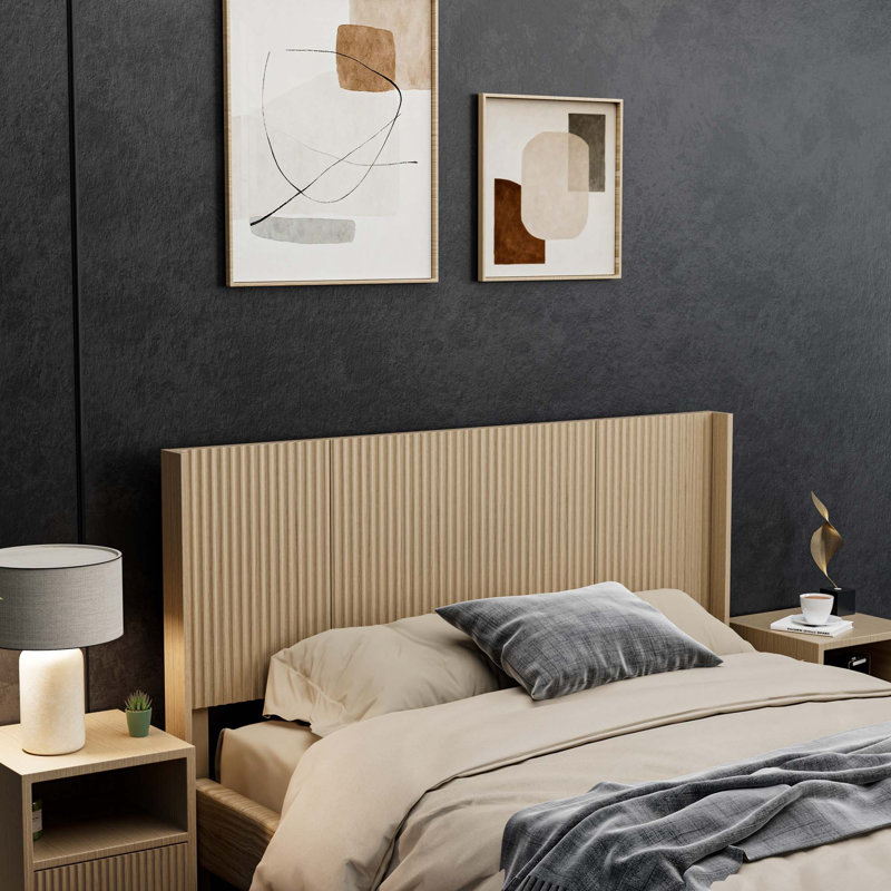 Tête de lit moderne en bois de style ferme avec dossier à oreilles et panneau cannelé, 43.3" H x 80.2" W x 3.1" D