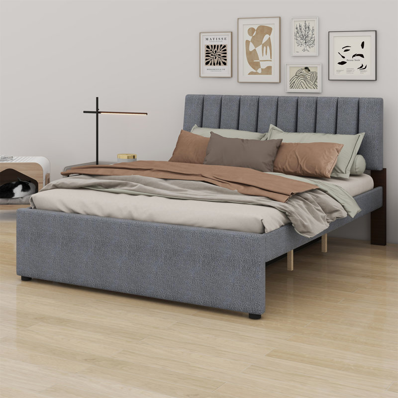 Lit plateforme tapissier avec lit gigogne, Gris