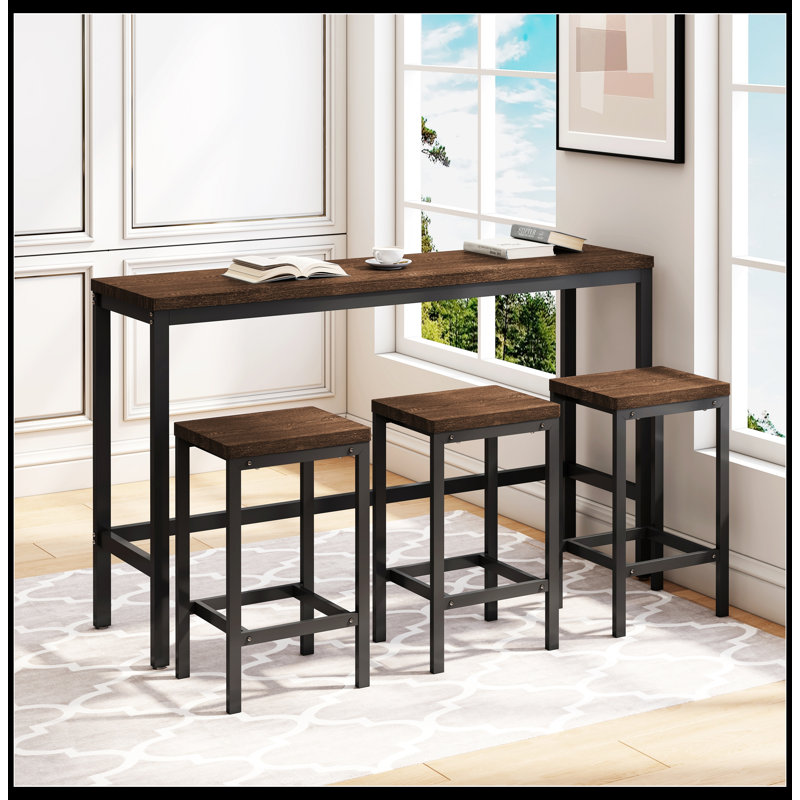 Table de salle à manger de cuisine moderne, table de pub, ensemble de table de salle à manger longue avec 3 tabourets, assemblage facile