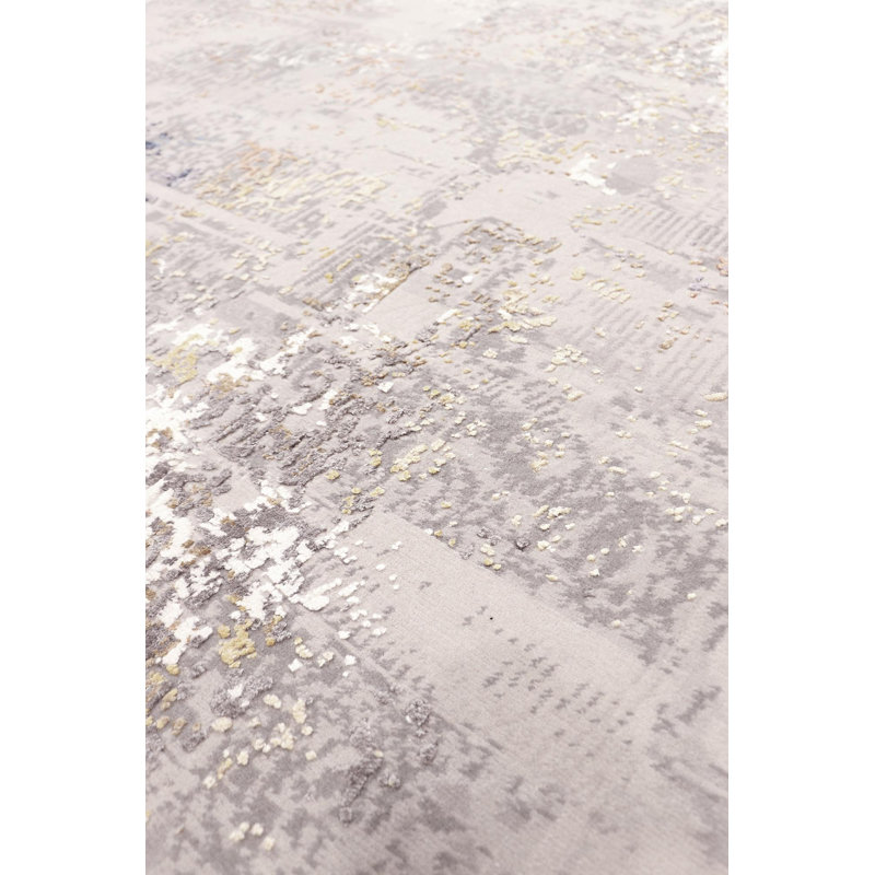 Hand-Knotted Beige Abstract Wool and Silk 9' x 12' Rug