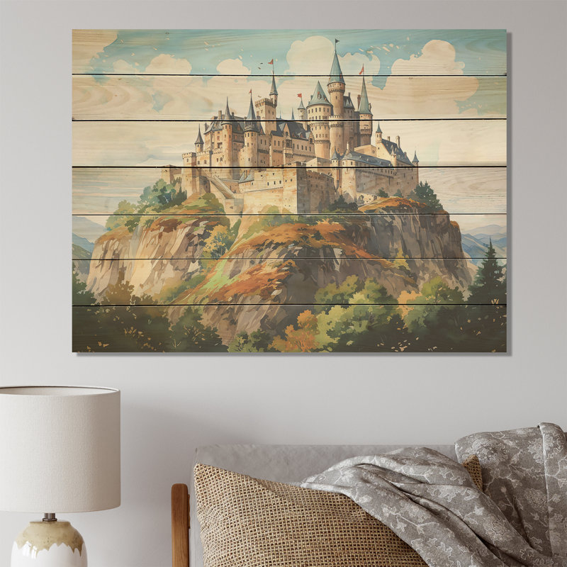 Ancien château dans l'harmonie des montagnes - Châteaux sur bois, H 30 po x l 40 po