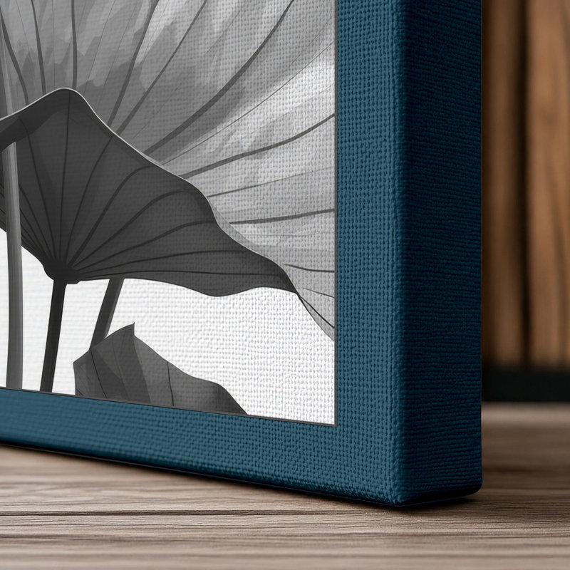 Lotus in Bloom Botanical - Wrapped Canvas, 24x16 - 61.0 x 40.6 cm, Teal Border