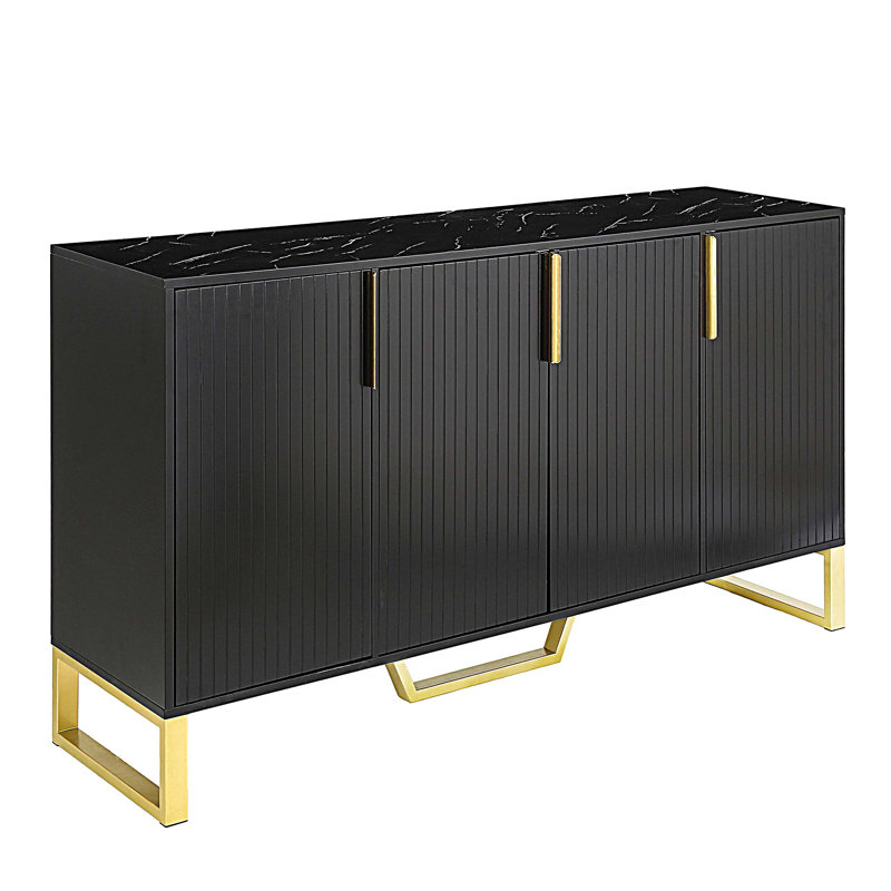 Buffet avec rangement, armoire à 4 portes avec tablettes réglables, Noir