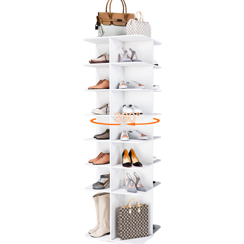 7 tours à chaussures tournantes, support de présentation rotatif 360 °, organisateur blanc,