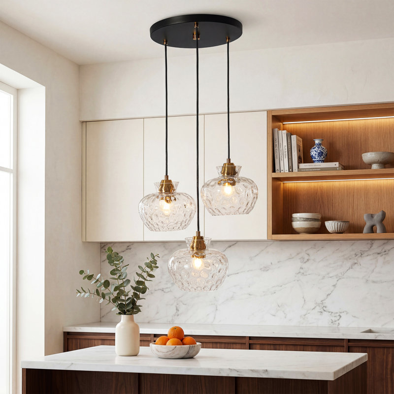 Luminaire suspendu 3 lumières avec abat-jour en verre Water