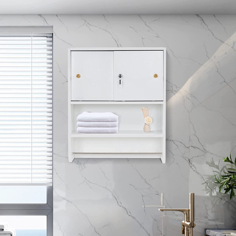 Dawit Wall Mounted Bathroom Storage Cabinet with Sliding Doors, White