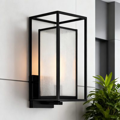 18 In. 1-light Matte Black Finish Outdoor Wall Sconce With Seedy Glass Shade
