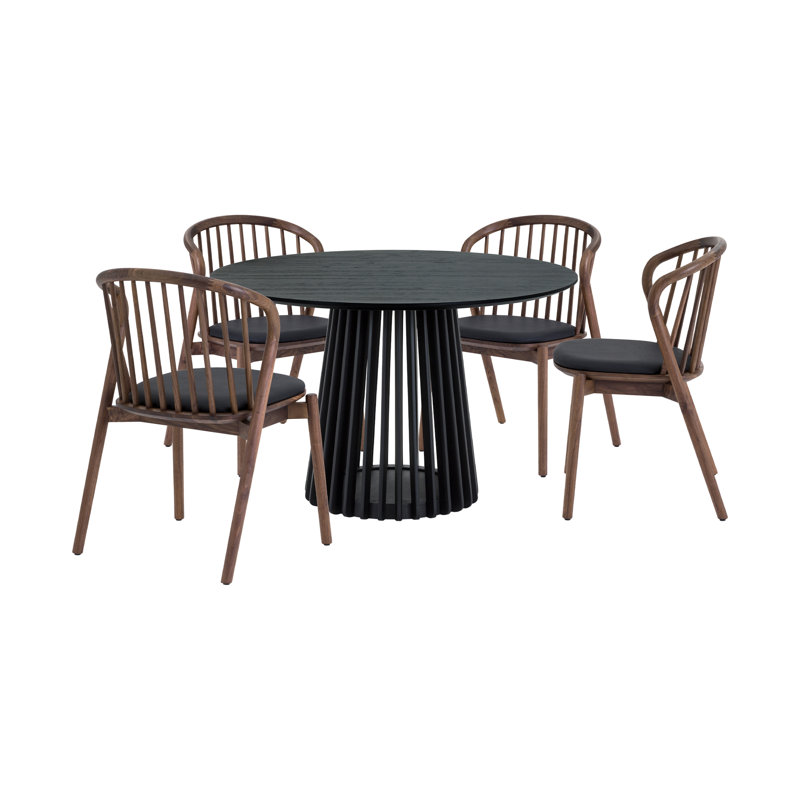 Ensemble repas rond 47 po Buffolino, Noir, Noyer