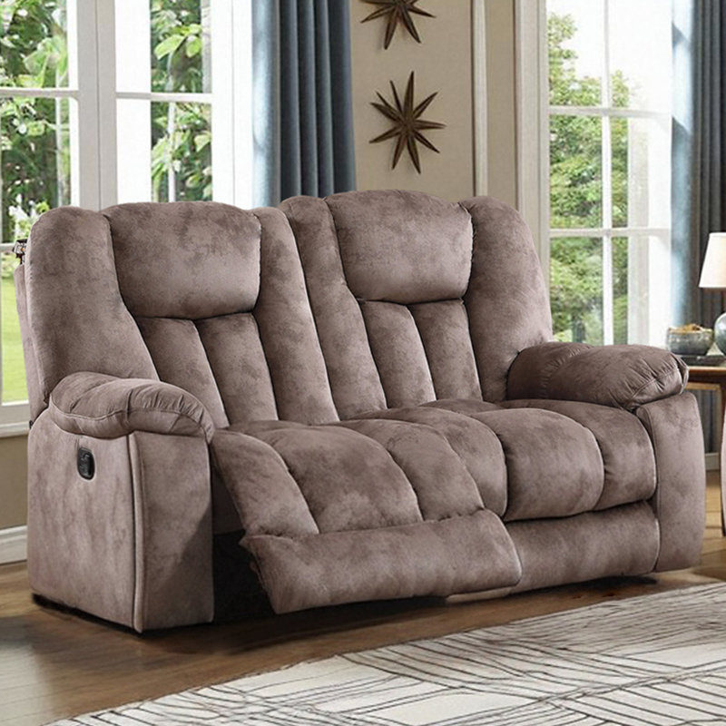 Quiteris 63.8" Wide Modern Manual Reclining Loveseat with Hidden Cup Holders & Side Pockets, Brown