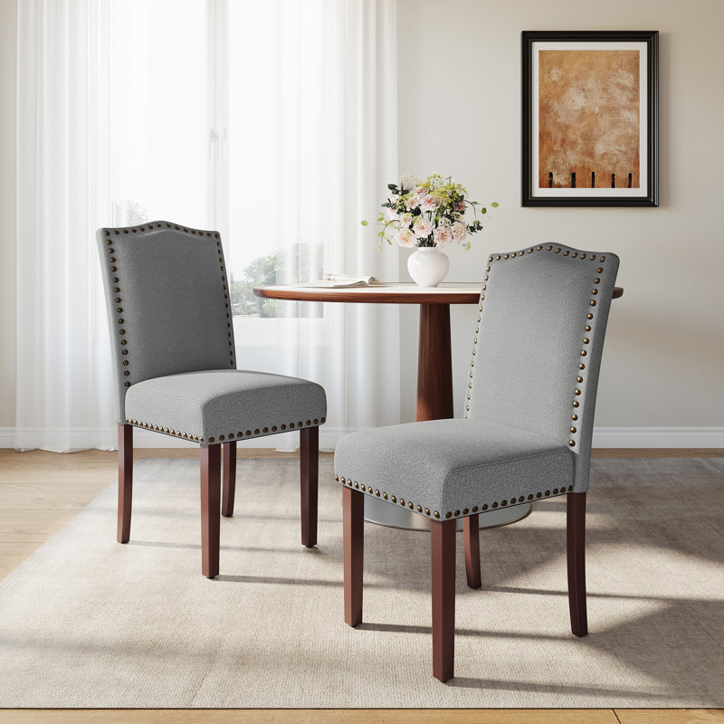 Oakridge Modern Soft Linen Fabric 6'' Thickened Upholstered Dining Chair  with Solid Wood Legs, Nailhead Trim, Ergonomic High Back