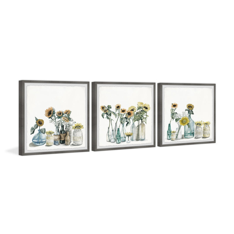 Sunflower Collection by Parvez Taj - 3 Piece Single Picture Frame Painting Set, 30" H x 30" W x 3.81" D