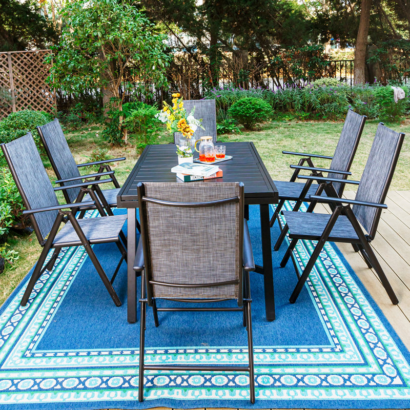Argyri 6 - Person Patio Dining Set Extendable Rectangular Table, Gray