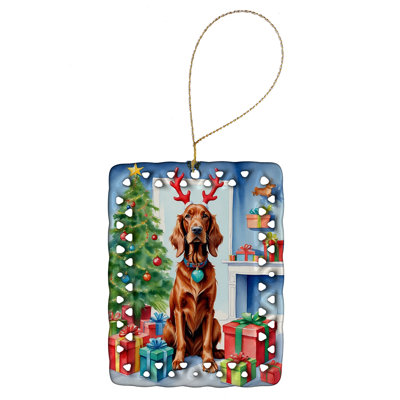 Irish Setter Christmas Reindeer Porcelain Ornament