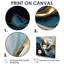 Abstrait bleu sarcelle vagues coucher de soleil doré - art mural abstrait salon-1193928585-1193928584