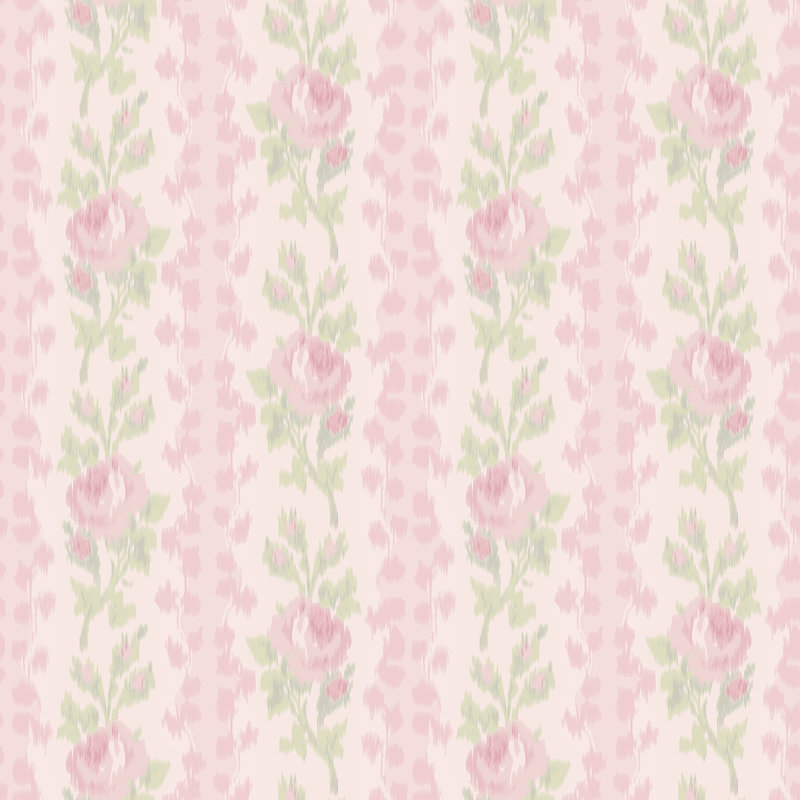 Blooming Heirloom Strawberry Macaron Rose Stripe Wallpaper