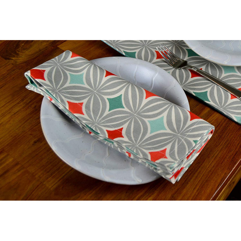 Amethy 100% Cotton Geometric Rectangle Napkin, Terracotta Orange