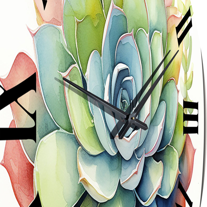Horloge murale rétro Blossoming Succulent in Tender, Grand
