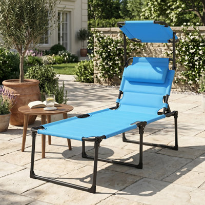 Chaise de détente bleue d'extérieur - Chaise pliante réglable avec parasol et coussin pour diverses activités Toit, plage, camping, randonnée