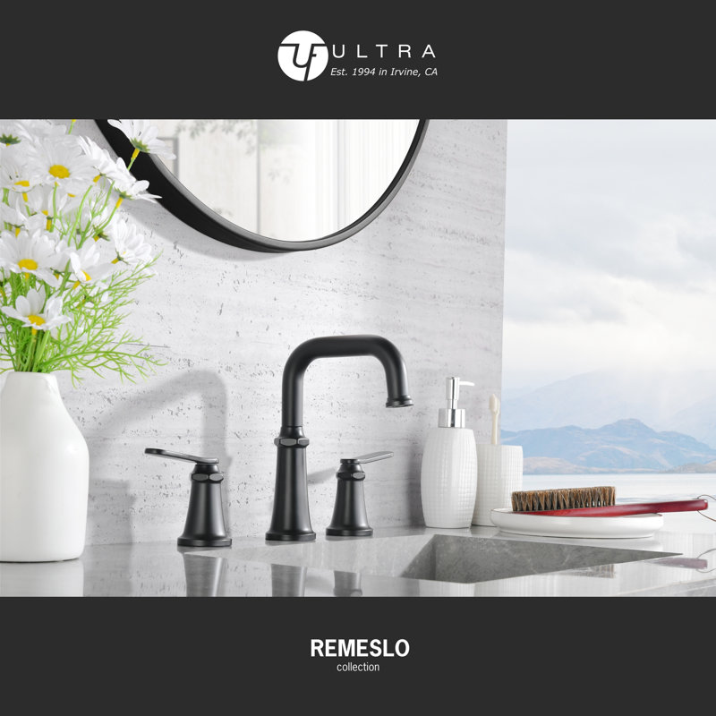 Remeslo Collection Two-Handle Widespread Lavatory Bathroom Faucet 1.2 gpm with Drain Assembly - Matte Black, Matte Black
