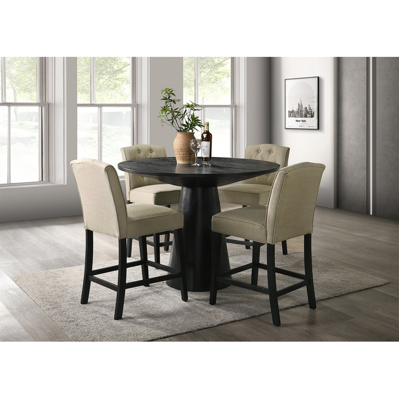Ensemble de comptoir rond 5 pi. 47 po avec chaises rembourrées beiges