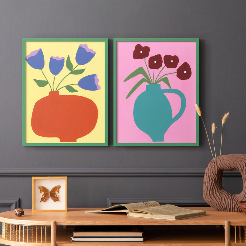«Modern Blooms III» - reproduction encadrée de qualité supérieure - prête à être accrochée - aucun clou requis - aucun clou requis