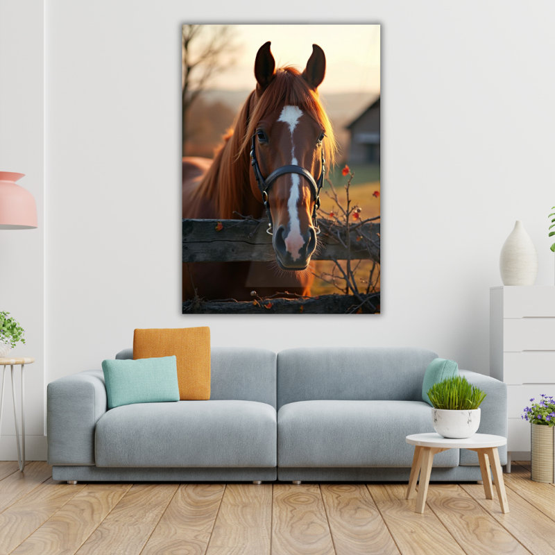 Portrait de cheval brun, art mural en verre trempé, H 24 po x l 18 po