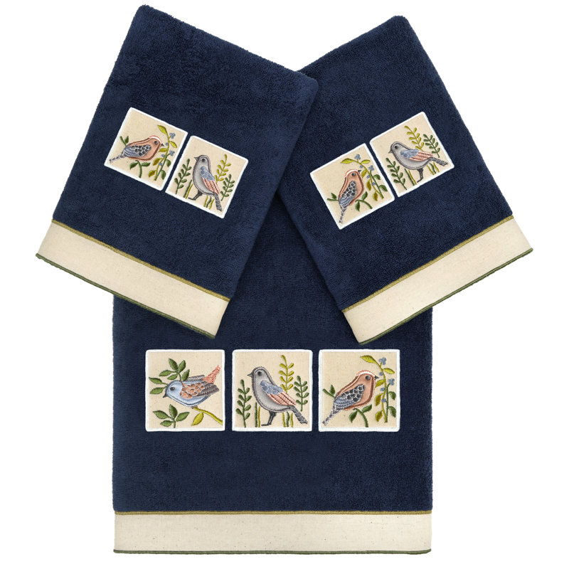 3 Piece Turkish Cotton Towel Set, Marine