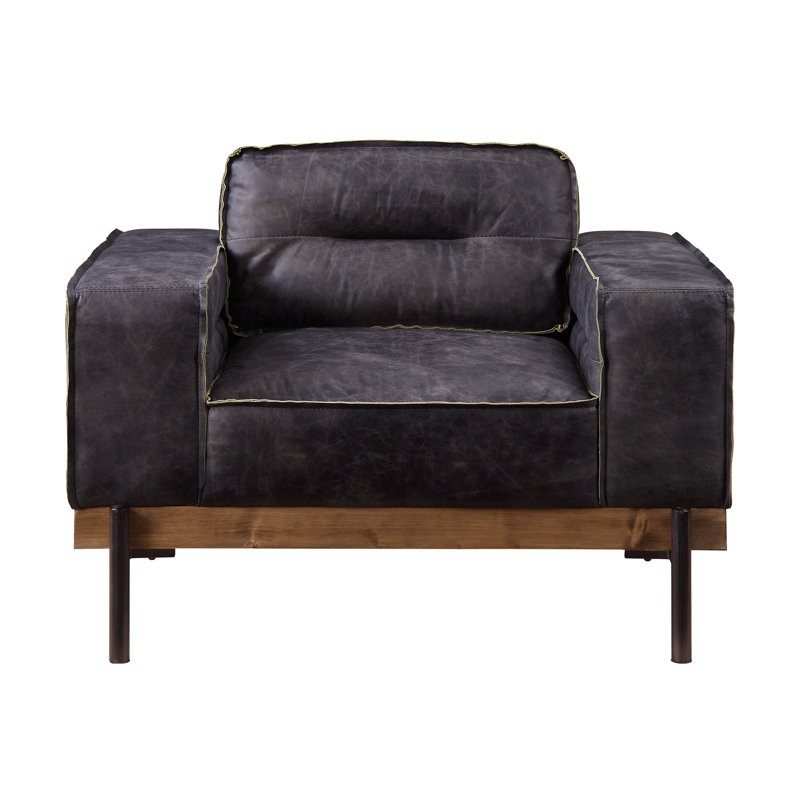 Silchester Antique Ebony Top Grain Leather Armchair with Metal Legs