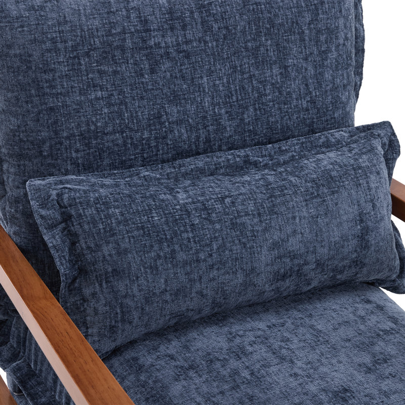 Chenille Accent Chair Armchair With Pillow, Walnut, Blue