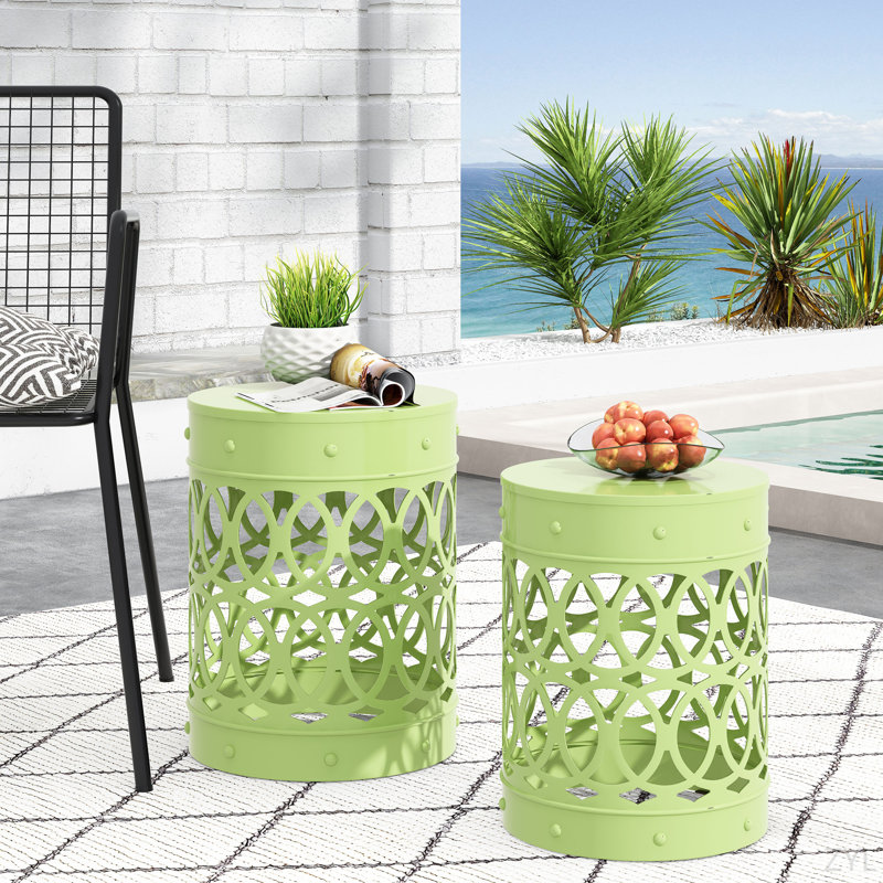Outdoor Metal S/2 End Table, Green