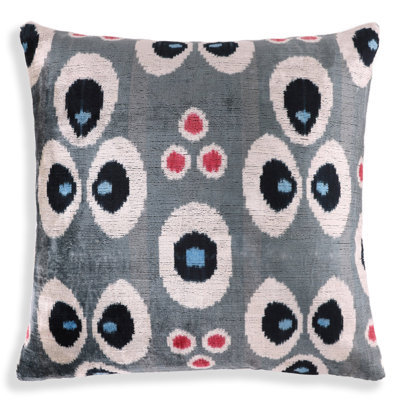 Gray Evil Eye Pattern Silk Velvet Pillow – 16X16 In