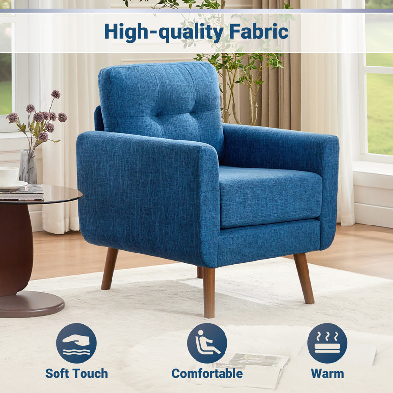 Fauteuil d'appoint Jadier 28,7 po Mid-Century, Lin bleu