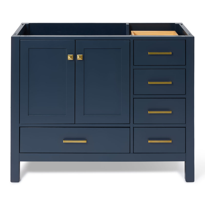 Cambridge 42'' W Single Bathroom Vanity Base, Midnight Blue, Satin Brass