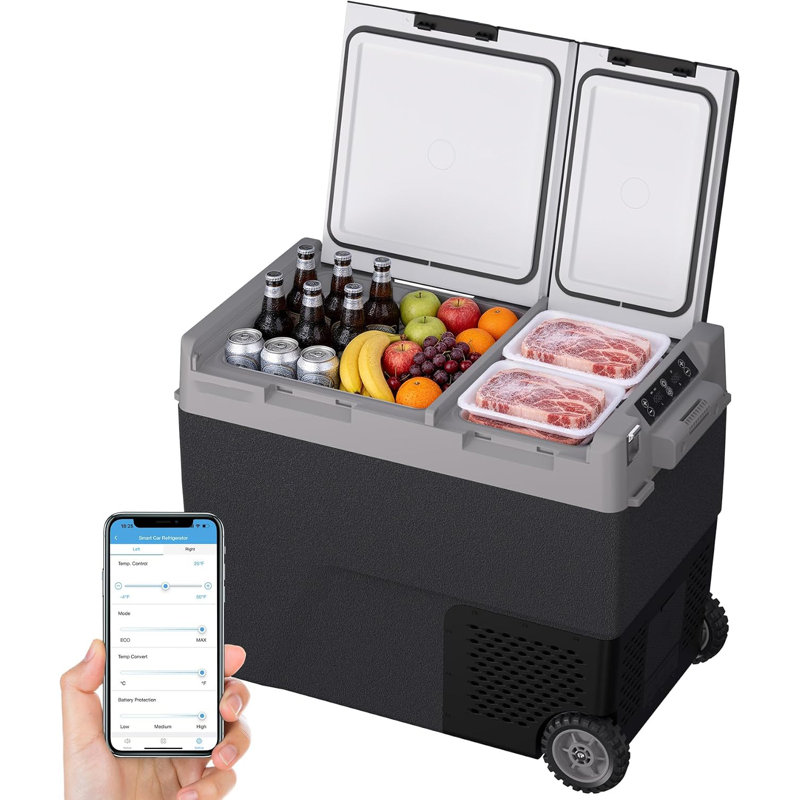 Réfrigérateur de voiture 61QT (58L) à deux zones, congélateur à compresseur portatif, refroidisseur électrique avec contrôle de température de 4 ° F à 68 ° F, réfrigérateur portable 12 / 24V avec affichage LCD