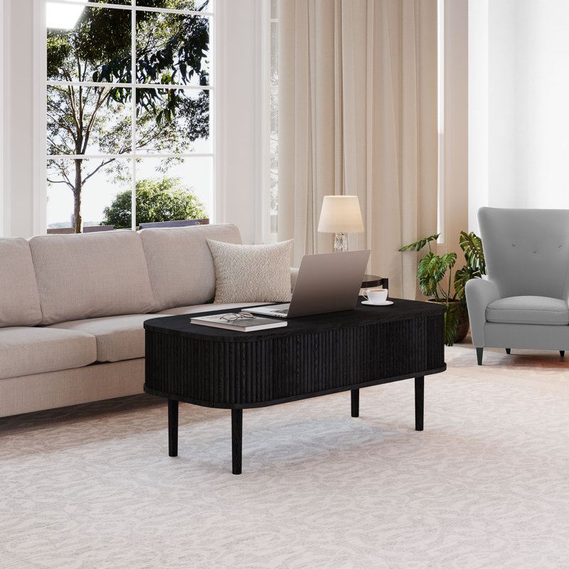 39.37'' W Oval Lift Top Coffee Table With Storage, Black