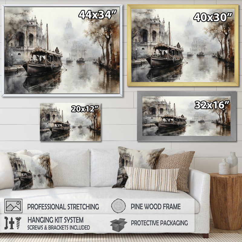 Canal Canal - Encre monochrome de passage, Cadre photo noir, H 24 po x l 32 po x P 1 po