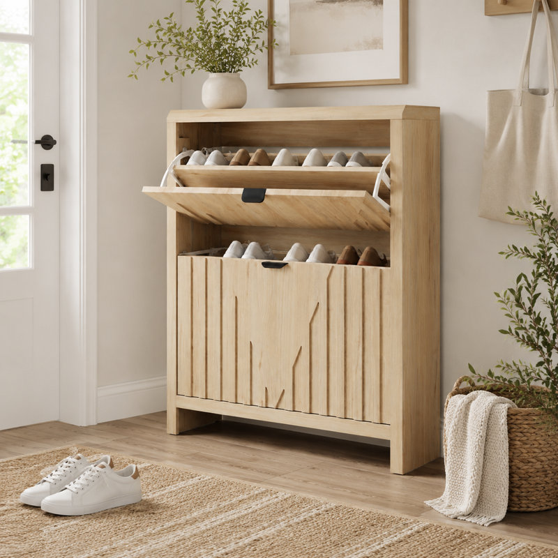 Armoire de rangement pour chaussures 31,5 po avec tiroirs rabattables, tablettes réglables et dispositif anti-basculement