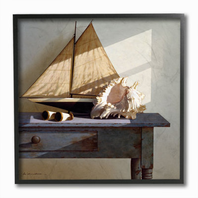 Voilier modèle et conque nautique nature morte par Zhen-Huan Lu - reproduction de photo
