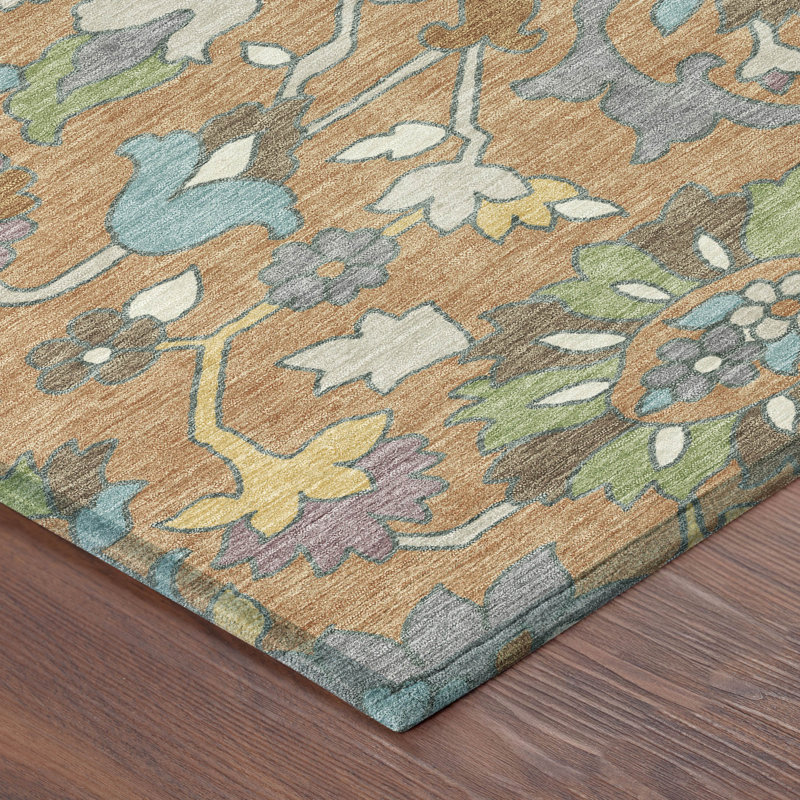 Machine Washable Indoor/Outdoor Chantille ACN2587 Floral Rug, 5' x 7'6", Copper