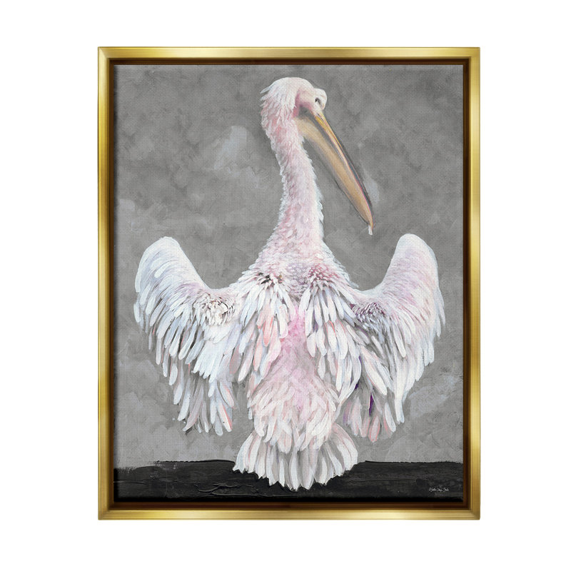 «Pelican Flapping Wings Floater Frame» par Steller Design Studio sur toile, Cadre flottant métallique doré, H 21 po x l 17 po