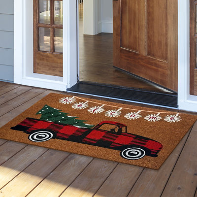 Red Checkered Truck Medium Coir Doormat