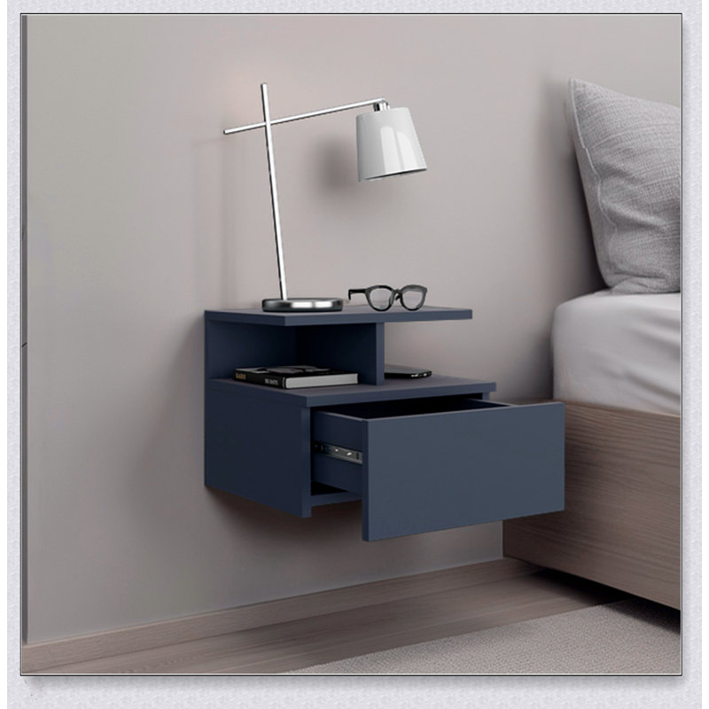 Table de chevet flottante Adele, avec un tiroir et deux petites tablettes inférieures pour le rangement ou la décoration