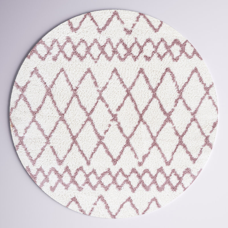 Tapis géométrique ivoire / rose clair Allandy, Rond 6 pi 7 po